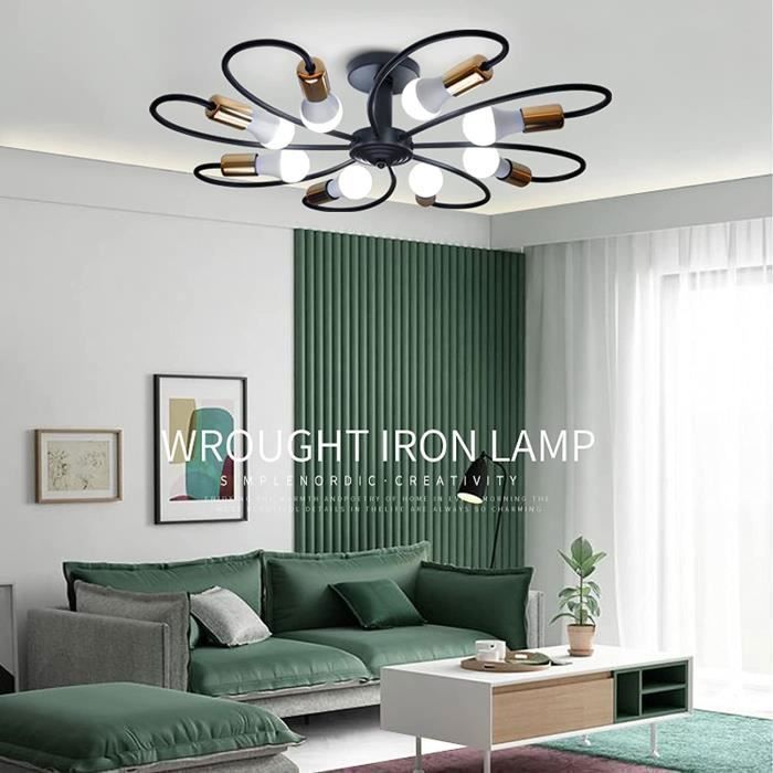 Ganeed Plafonnier Lustres Spoutnik E27-Vintage industriel-Or noir-8 lumières-Métal-33 * 33 * 4,7 pouces