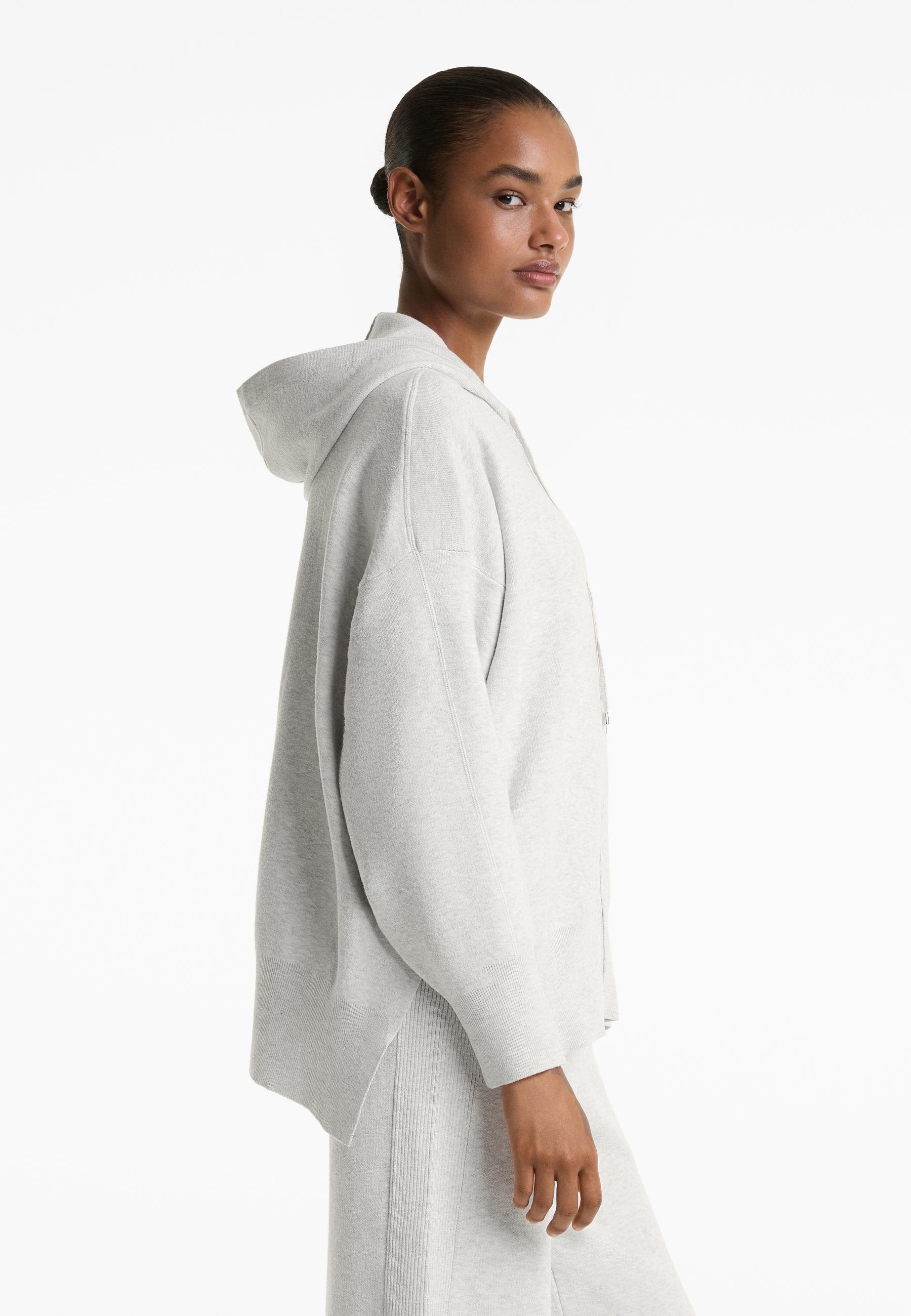 OYSHO Lange gebreide vest met capuchon - Cardigan - gemêleerd lichtgrijs