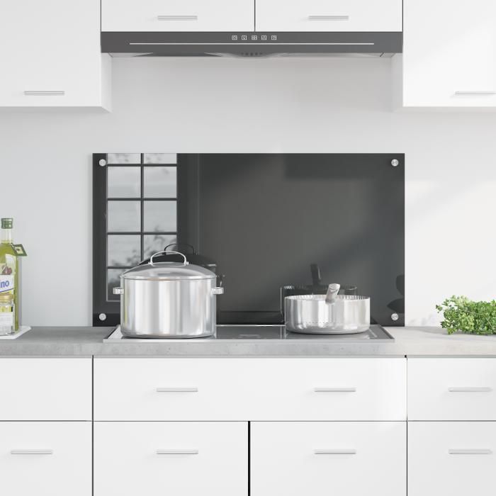 Crédence cuisine en verre trempé gris foncé 90 x 50 x 0,6 cm — résistante à la chaleur