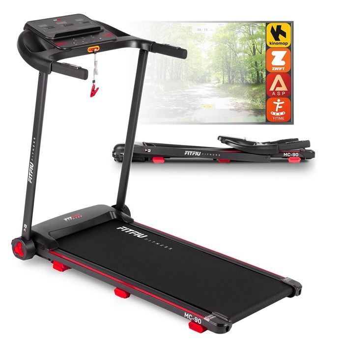 Esteira dobrável FITFIU Fitness MC-90 - Motor de 2.0HP - Velocidade máxima de 14km/h - Inclinação de 9% - Superfície de corrida de 41x107cm - Compatível com aplicativo e Bluetooth