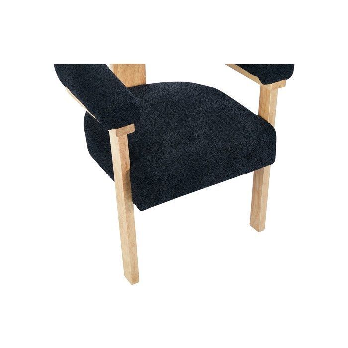 Chaise avec accoudoirs en tissu bouclette et bois d'hévéa naturel - Anthracite foncé - LIVELIA