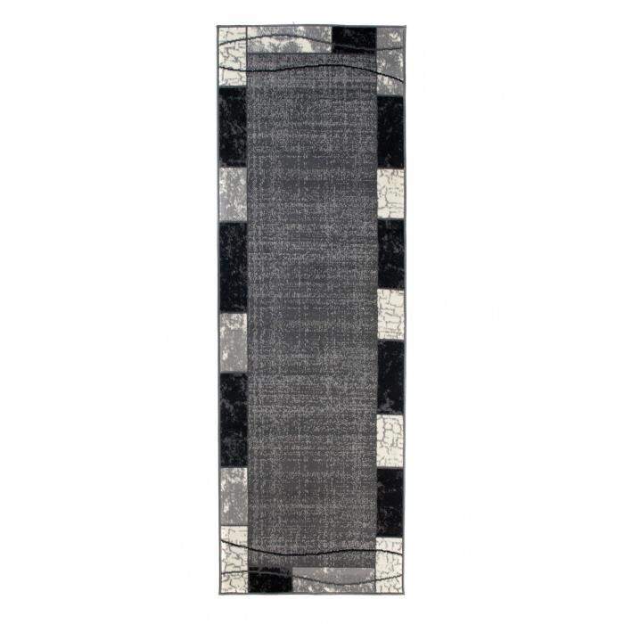 TAPISO Tapis de Couloir Poil Court DREAM Gris Noir Marbré Polypropylène Intérieur 70x250 cm