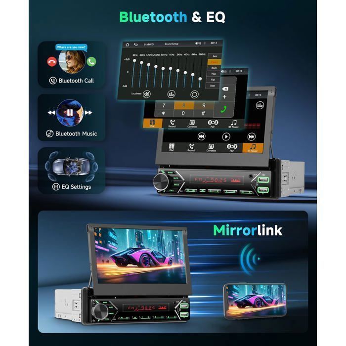 Autorradio 1 Din DAB+ con pantalla retráctil motorizada de 7