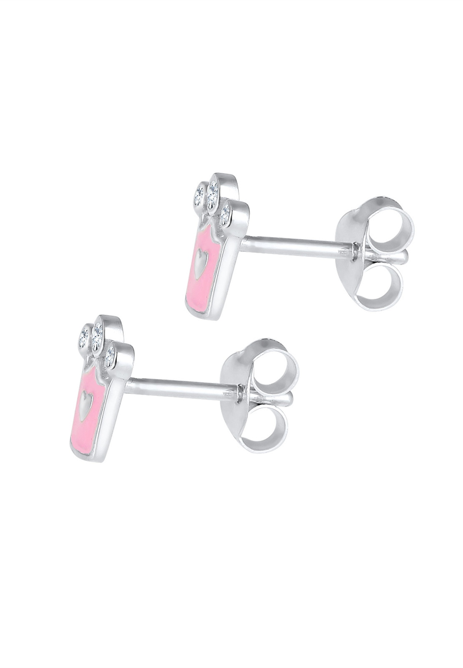 Elli Enfants coeur couronne émail rose avec cristaux en argent sterling 925