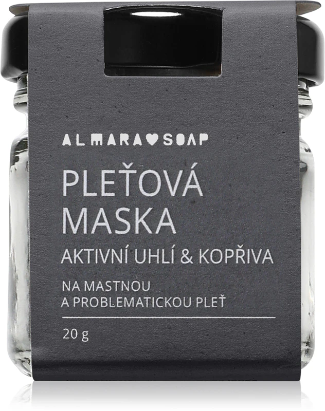 Máscara facial Almara Soap Face com carvão ativado e urtiga para pele oleosa e problemática.