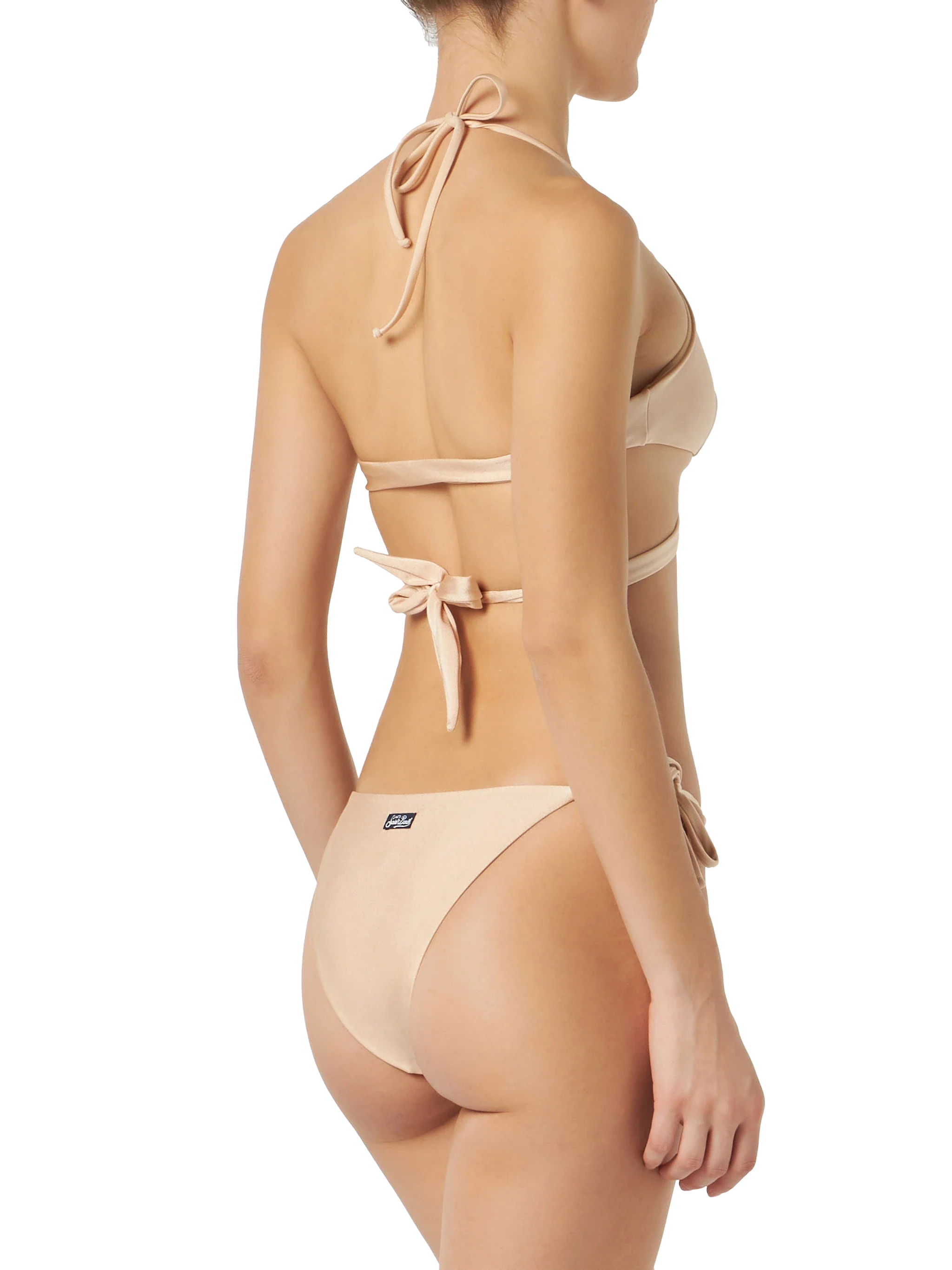 Dames triangelbikini met wikkelmodel in glanzend beige