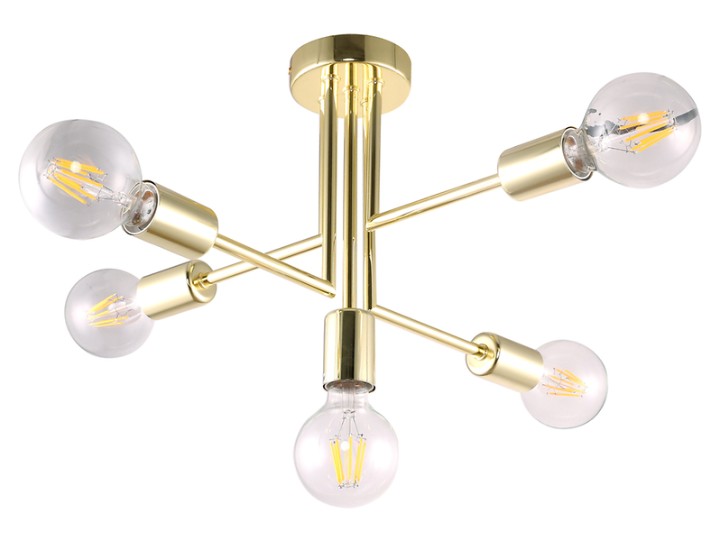 Lampa sufitowa Pipes 5-punktowa stalowa złota