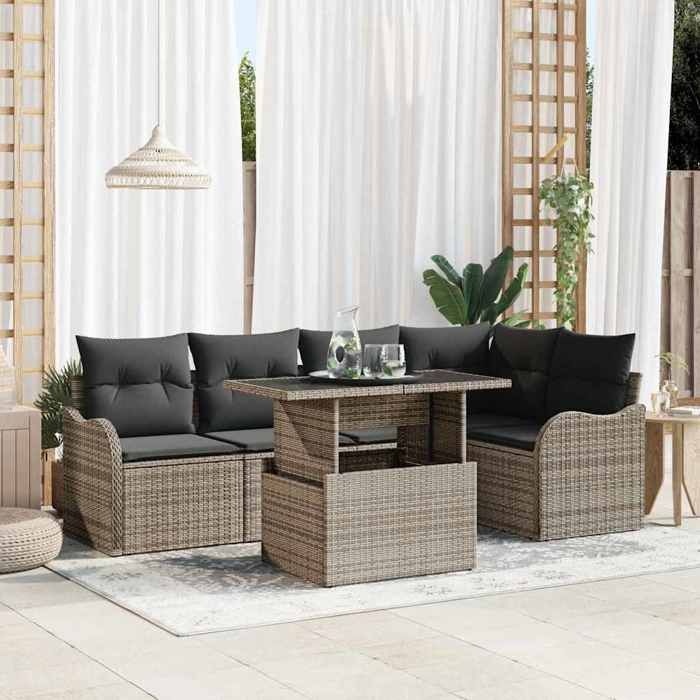 Ensemble Salle à Manger - vidaXL - Poly Rotin - Gris - 6 Personnes - Modulaire