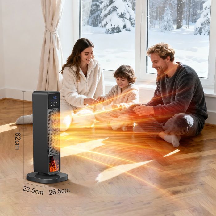 Chauffage d'appoint 2200W, 3 Modes Chauffants, 180° Oscillation, Affichage LED, Effet de Flamme, Minuterie, pour Maison, Bureau