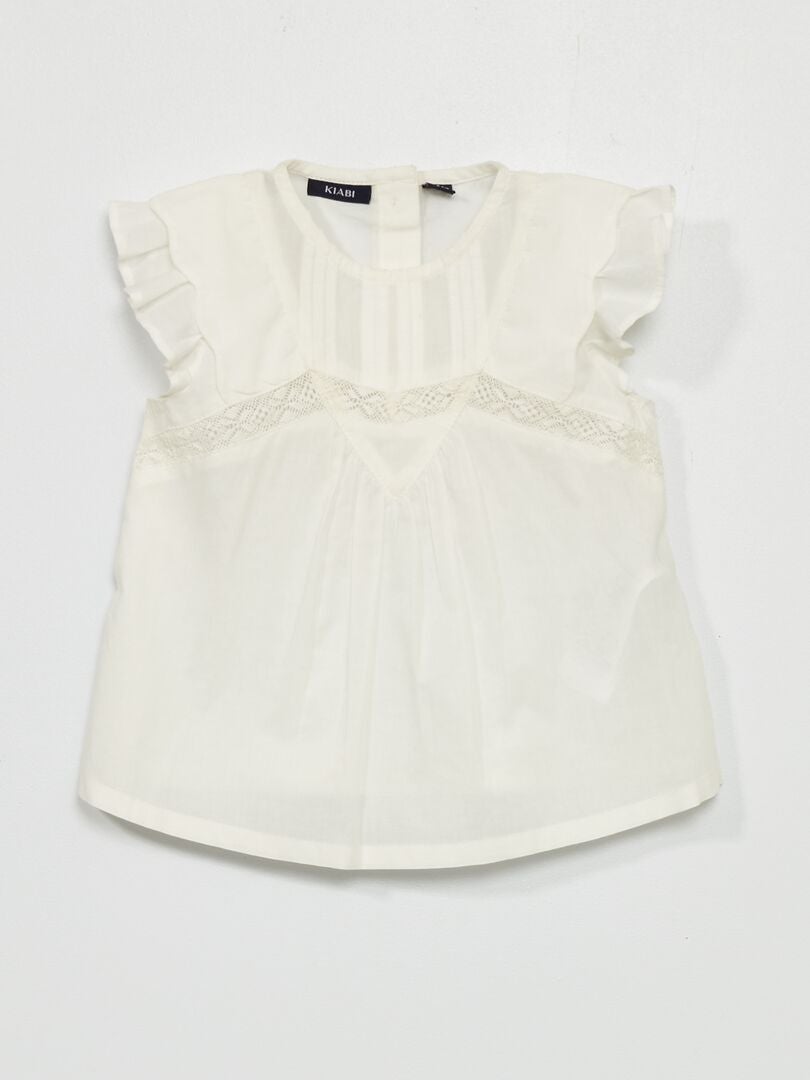 Blusa de gola redonda em cor sólida - Branca