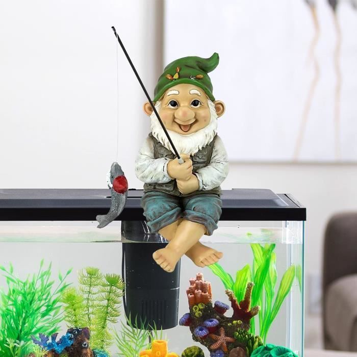 Garden Gnome Ornament, Humorous Garden Gnome with Fishing Rod, Outdoor Garden Statue, Garden Sculptures and Statues