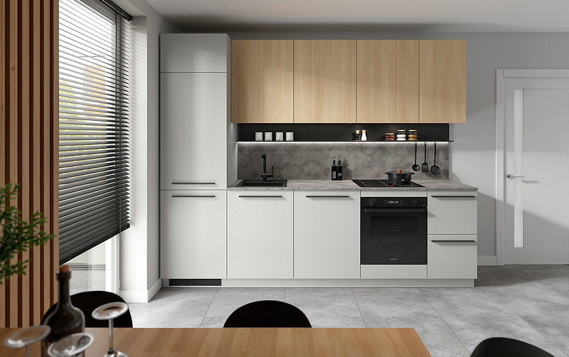 Komplet kuchenny Milino Medium A 285 cm szary/dąb z blatem