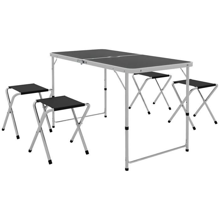Ensemble table et chaise de camping - Outsunny - Table 4 chaises Pliantes - Hauteur table réglable, Trou de parasol - Gris foncé