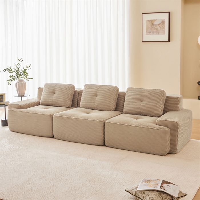 Sofá modular DRIPEX Cloud de 3 lugares, tamanho grande, em veludo cotelê com 3 almofadas, 293*104*69cm, bege