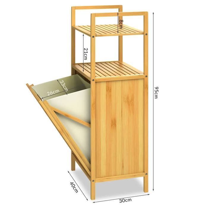 CASARIA® 2-in-1-Badezimmereinheit mit integriertem Wäschekorb und herausnehmbarem 36-Liter-Abfalleimer aus Bambus, 90 x 40 x 35 cm