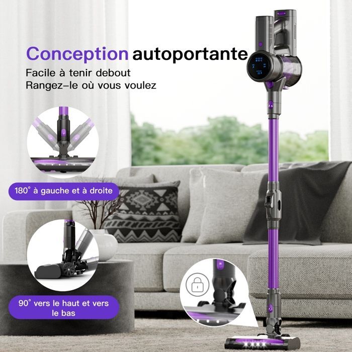 CYANSHARP V8 Cordless Stick Vacuum Cleaner, Bagless Vacuum 130AW, 3 Speeds, Display, 100kRPM BLDC Motor EU, 7 Batteries, CE RoHS