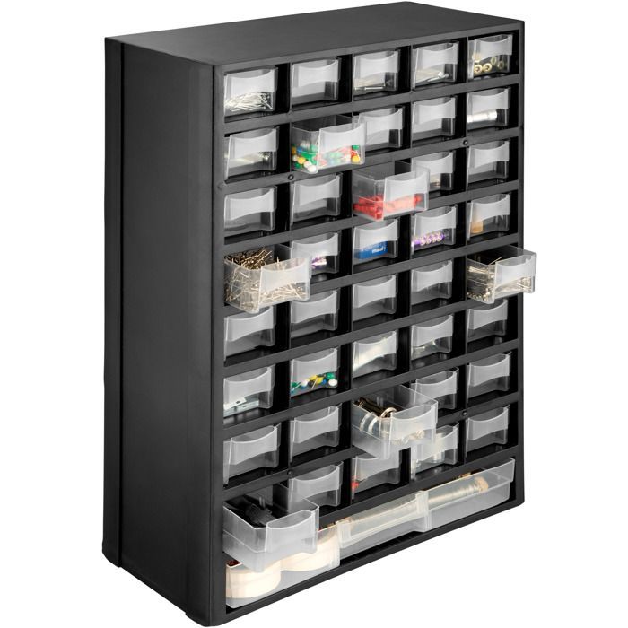 Caja de almacenamiento - TECTAKE - Juego de 2 unidades de almacenamiento con cierre de rosca y 41 cajones transparentes extraíbles y apilables - Negro/Blanco