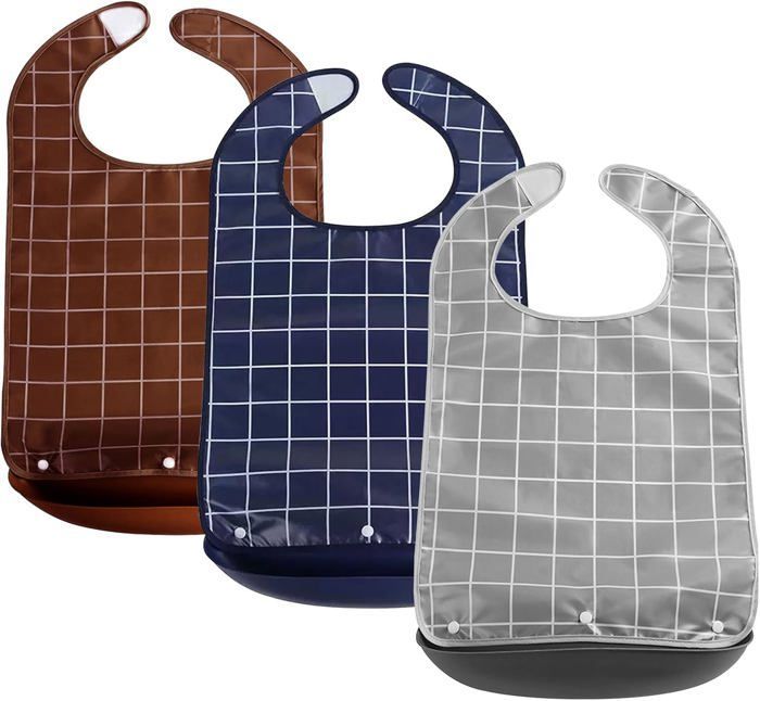Conjunto de baberos de 3 piezas para adultos, baberos para personas mayores, baberos impermeables y lavables para adultos, personas mayores y personas con discapacidad.