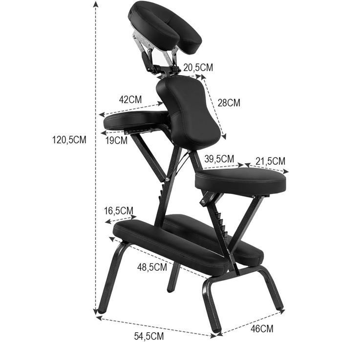 Silla de masaje portátil COSTWAY con bolsa de transporte, altura ajustable de 110 a 120 cm, silla ergonómica para spa/tatuaje, color negro.