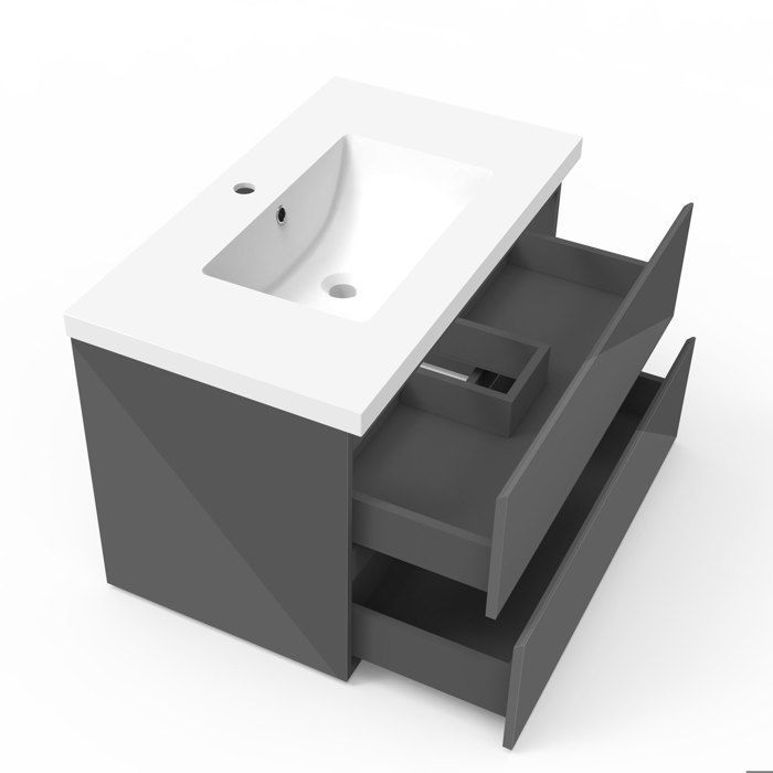 Mueble de baño AICA de 80 cm en color antracita brillante con 2 cajones de cierre suave y lavabo individual.