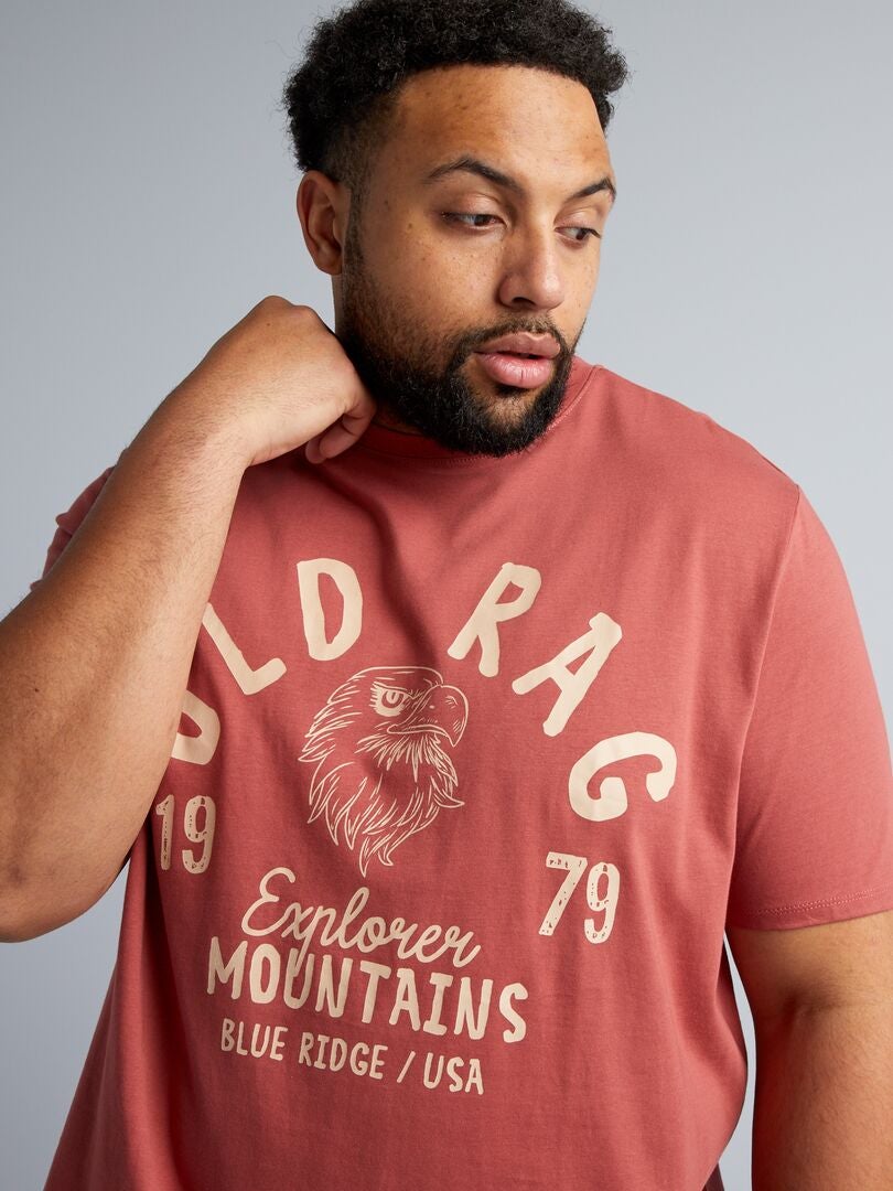 Camiseta de malha com estampa frontal - MARROM
