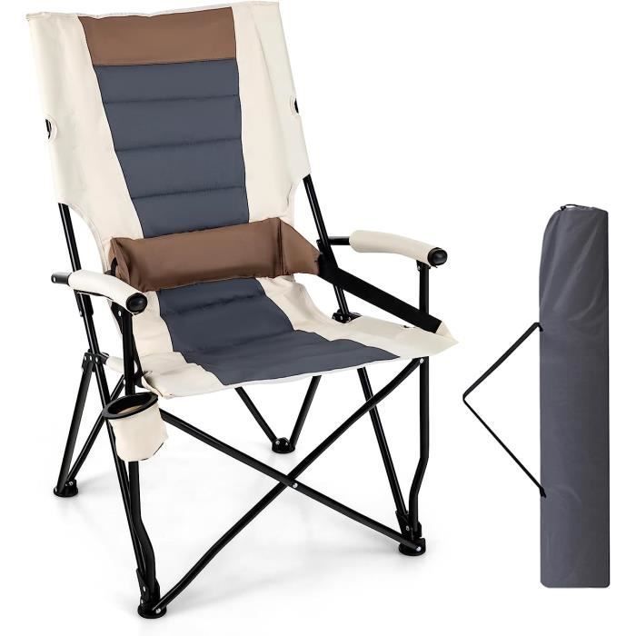 Silla plegable de camping GOPLUS con cojín lumbar y portavasos, silla acolchada con capacidad de carga de 150 kg, para picnics y pesca.