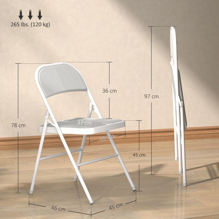 Lot de 4 chaises pliantes - HOMCOM - portables - siège rembourré en velours côtelé et cadre en acier - blanc
