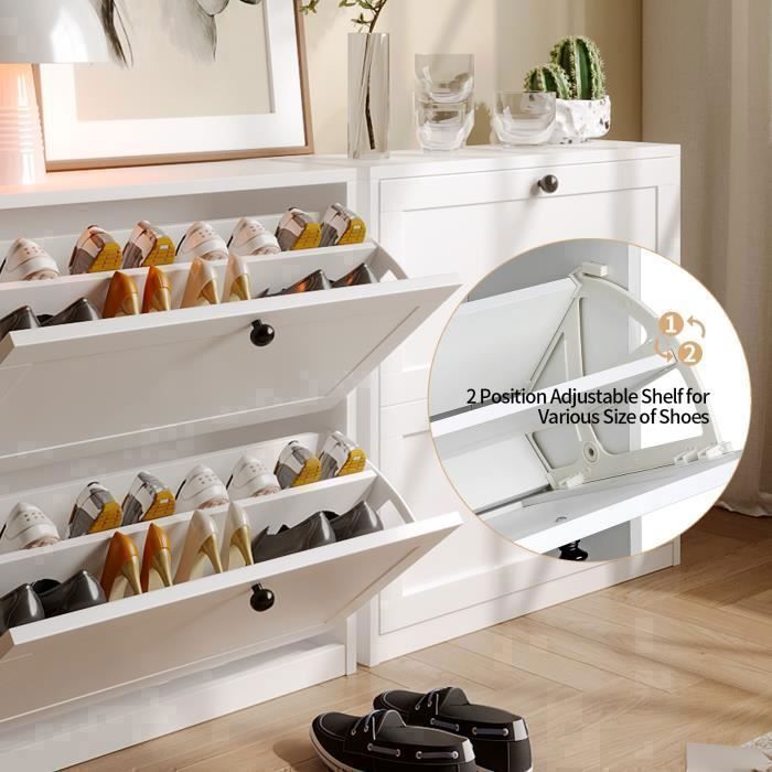 Meuble à Chaussures - VOWNER - Commode à Chaussures, Meuble d'entrée Rangement, 80 x 24 x 80 cm - Blanc