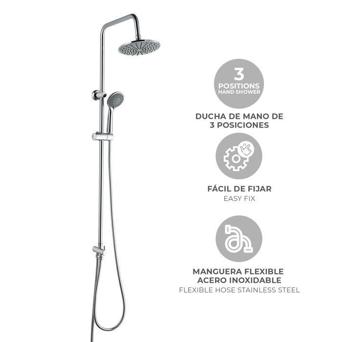 K2O Chillout Cascade Shower Column 96.5 cm - Shower Head Ø20 cm - 3-Position Hand Shower