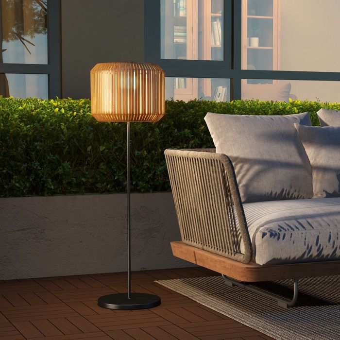 Lámpara de pie solar para exteriores Outsunny - con sensor de luz - estilo moderno - impermeable - fabricada en resina tejida - 130 cm - amarilla