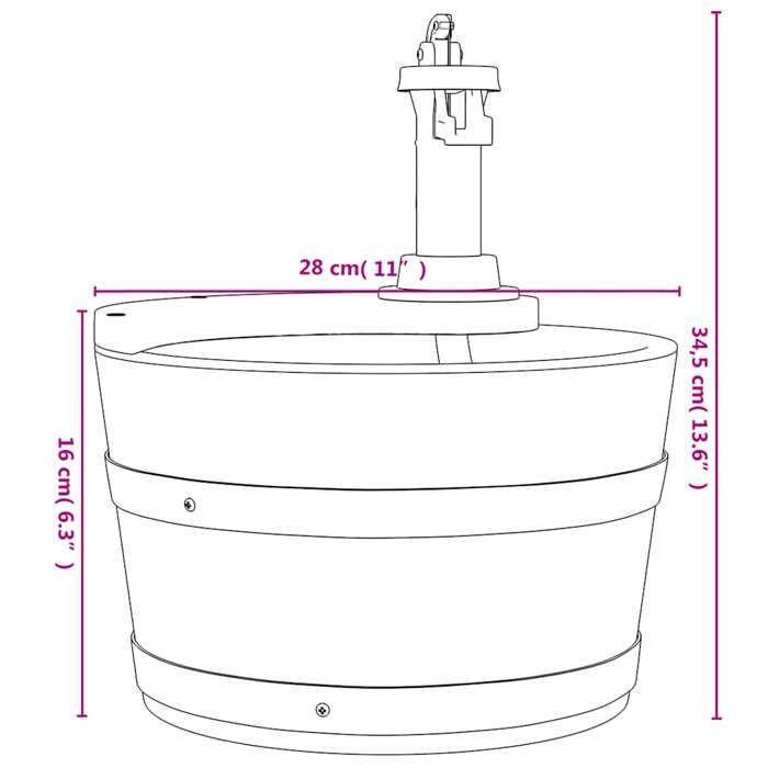 vidaXL Fontaine à eau avec pompe 28x28x34,5 cm Bois de sapin massif, jeu d'eau, fontaine, fontaine d'eau de jardin, jeu 363334