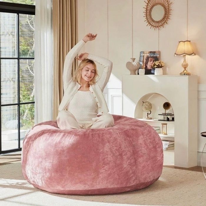 Pouf poire de 100 cm, canapé pour adultes, fauteuil de lecture doux et confortable, convient aux chambres, balcons -rose