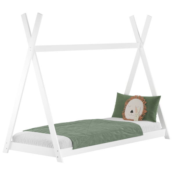 Łóżko Tipi bukowe białe ze stelażem 90x200