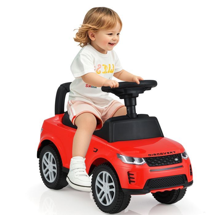 Cochecito infantil COSTWAY Land Rover con volante, claxon, sonido de motor y compartimento de almacenamiento bajo el asiento, para niños de 12 a 36 meses, hasta 25 kg, color rojo.