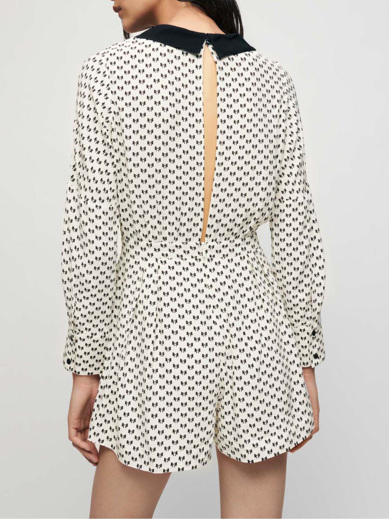 Korte jumpsuit met strikjesprint - Noeuds Ecru