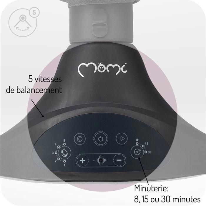 MoMi KENANI – Electric Baby Swing – Bluetooth – Remote Control – Mosquito Net – 5 Speeds – Dark Grey