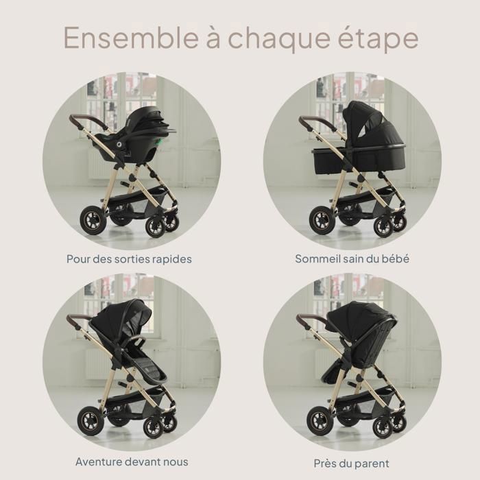 LIONELO Amber 3-in-1 Reisesystem – Kinderwagen, Babywanne, Autositz, Tasche und Zubehör – Dunkelgrau