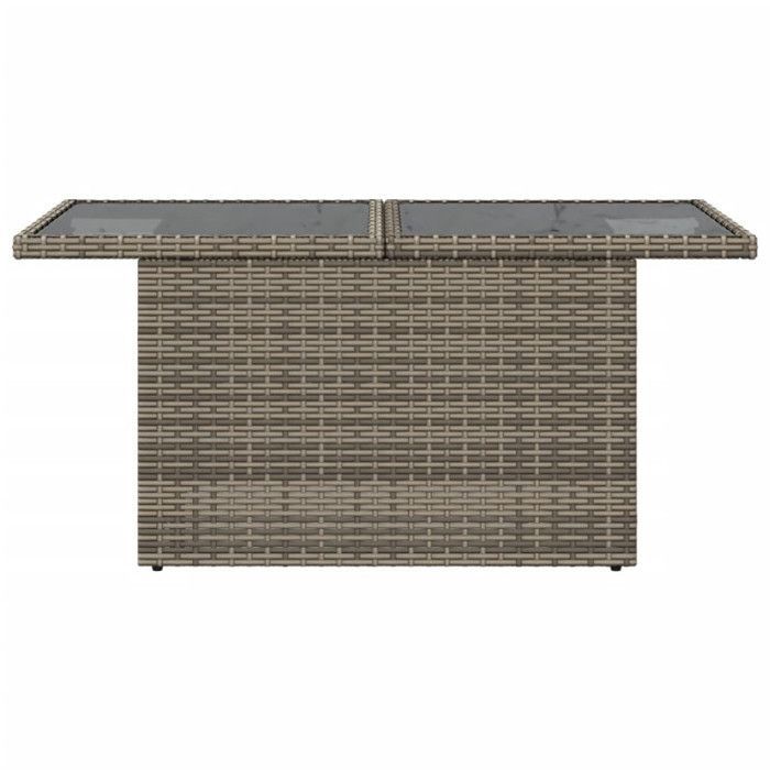 vidaXL Table de jardin dessus en verre gris 100x55x73cm résine tressée, table d'extérieur, table, table à manger 366121