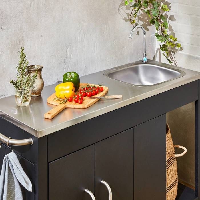 Cuisine extérieure acier avec évier et 2 portes L139cm ROCHEFORT