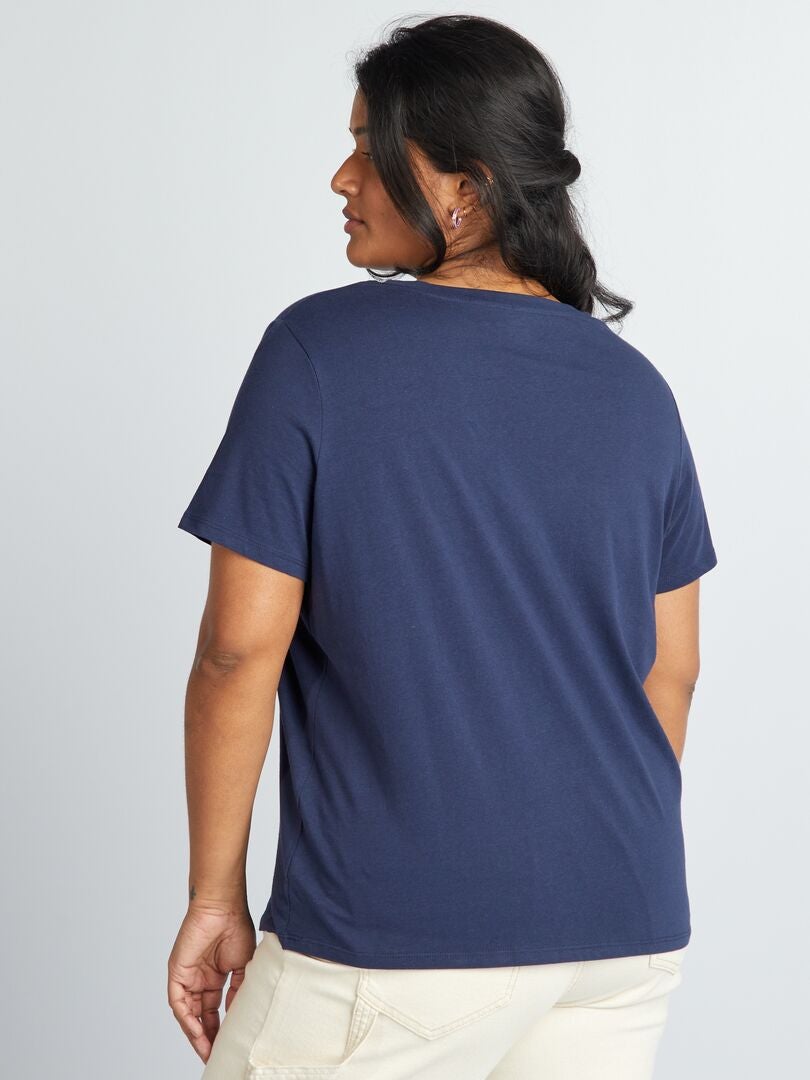 T-shirt met V-hals van jersey - Blauw Zwart