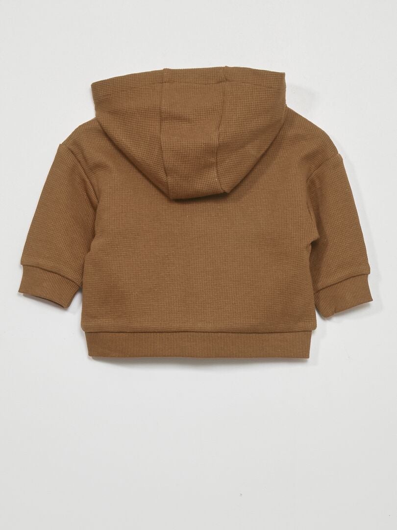 Hoodie van gebreide stof met reliëf - Bruin