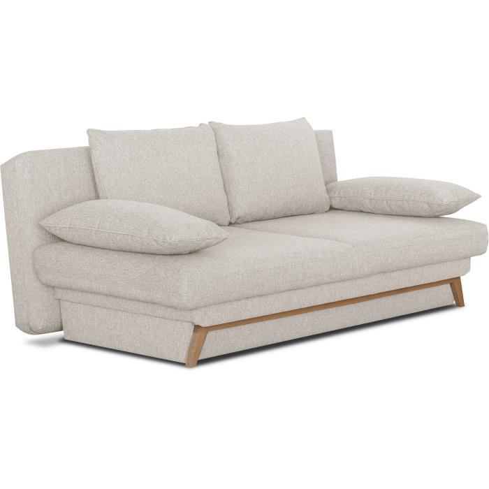 Sofá cama convertible - 3 plazas - NAOTO - Tela beige - Compartimento de almacenamiento - 202 x 98 x 98 cm