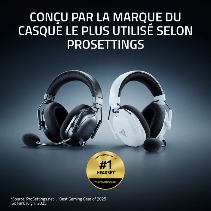 Casque Gaming Sans Fil - Razer - BlackShark V3 Pro - ANC - Haut-parleurs 50mm - Micro Amovible - Noir