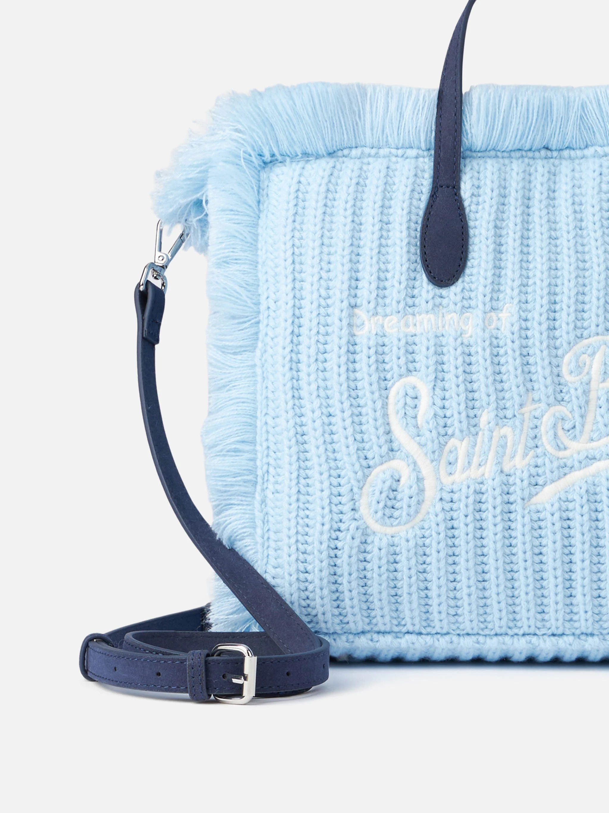 Colette tas van blauwe ribgebreide stof met logo-borduurwerk