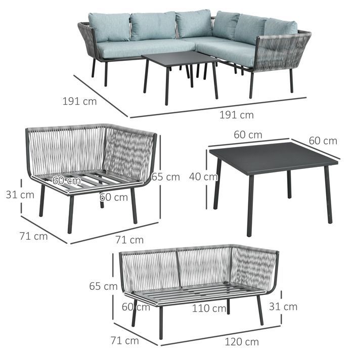 Outsunny - Ensemble de salon de jardin - Aluminium - 120x71x65cm - Gris
