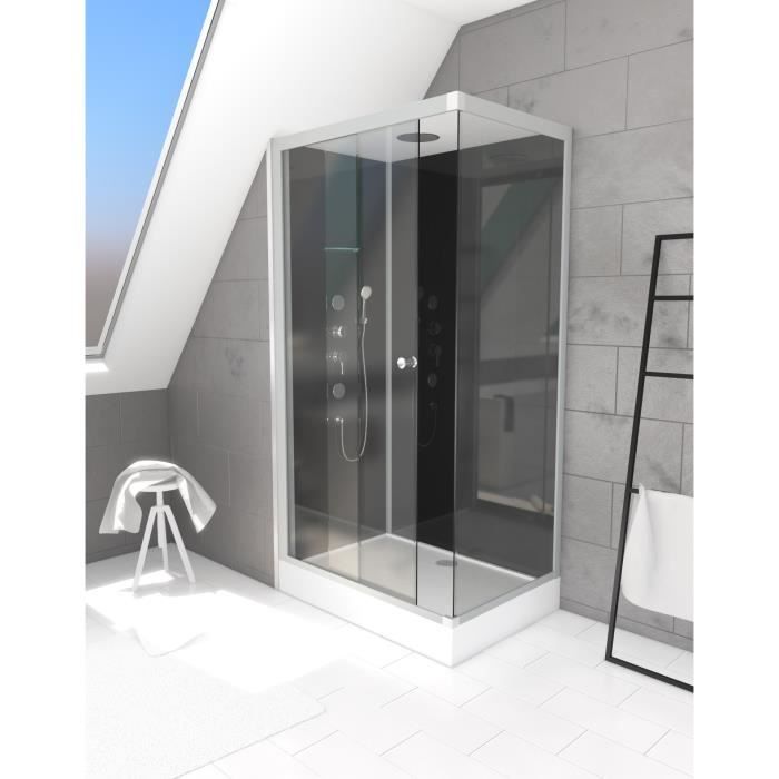 Cabina de ducha con hidromasaje - AURLANE - Rectangular - Negra - 80 x 110 x 220 cm - Altura requerida 230 cm