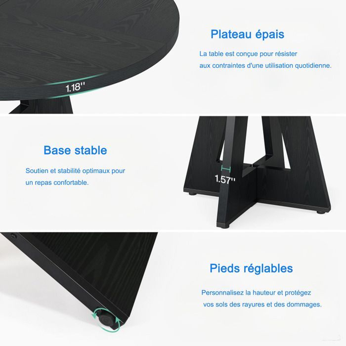 Mesa de comedor redonda de 120 x 120 x 75 cm - mesa de comedor de madera para 6 a 8 personas - para cocina, salón, color negro