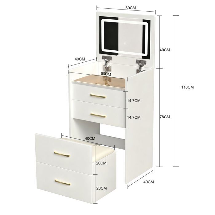 POCKETPOP Coiffeuse avec miroir et led, petit coiffeuse, 3 Tiroirs de Rangement, Style moderne, Blanc