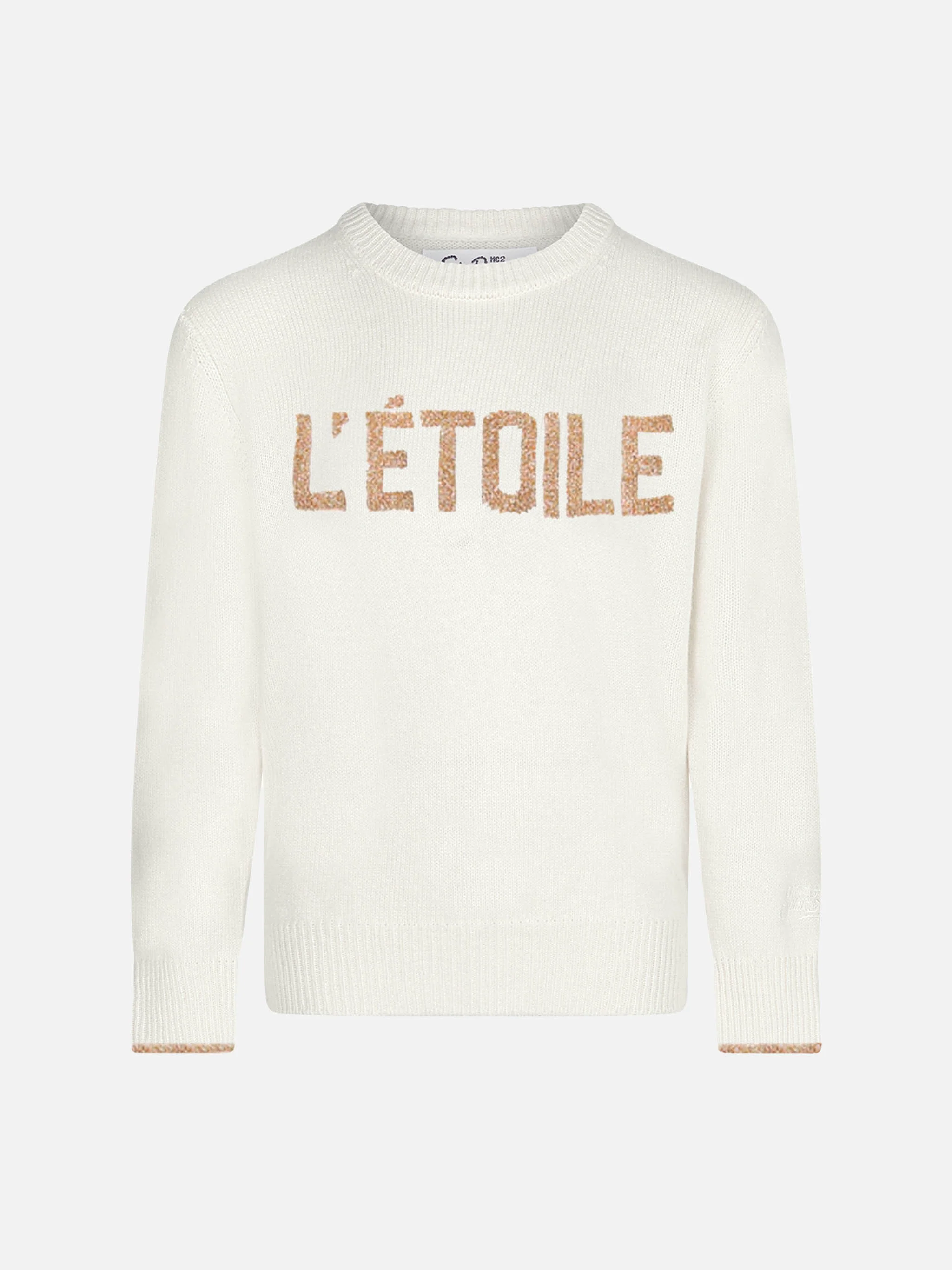 Witte trui voor meisjes van L'Étoile met lurexprint.