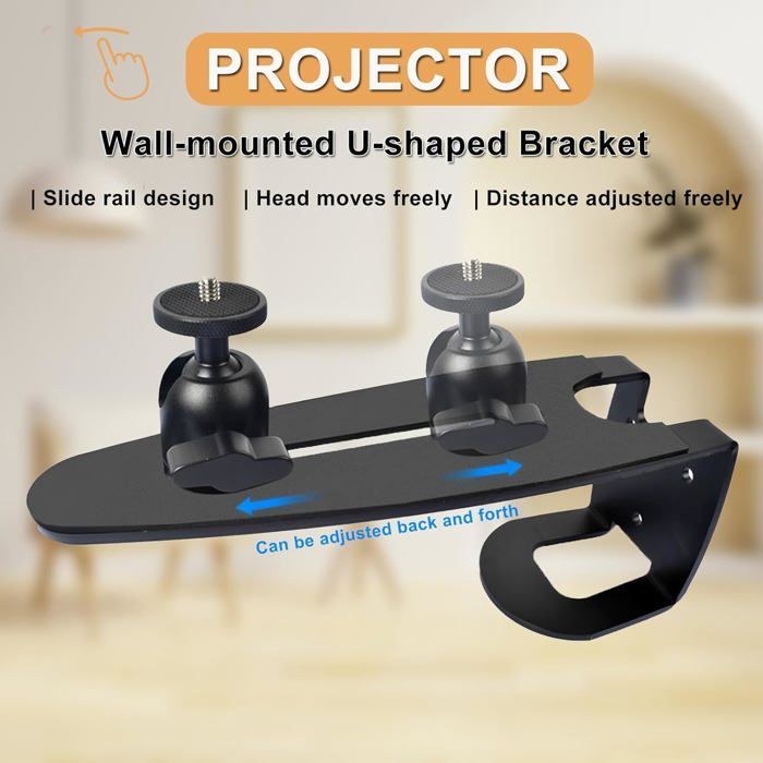 Soporte de pared ajustable para proyector - ZGEER - Rotación de 360° - Inclinación de 45° - Acero al carbono - Negro